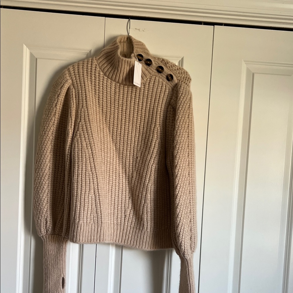 NWT Ulla Johnson Alana Chunky Cable Knit Button-Shoulder Sweater - Cream medium